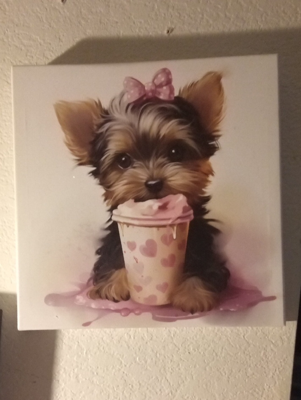 Cute Yorkie with Pink Bow Canvas Wall Art - Home Art